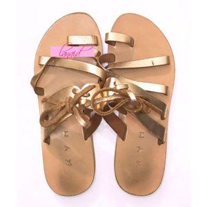 Kyma Skiathos Strappy Sandals Rose Gold Leather Lace-Up Corset Metallic Flats 6